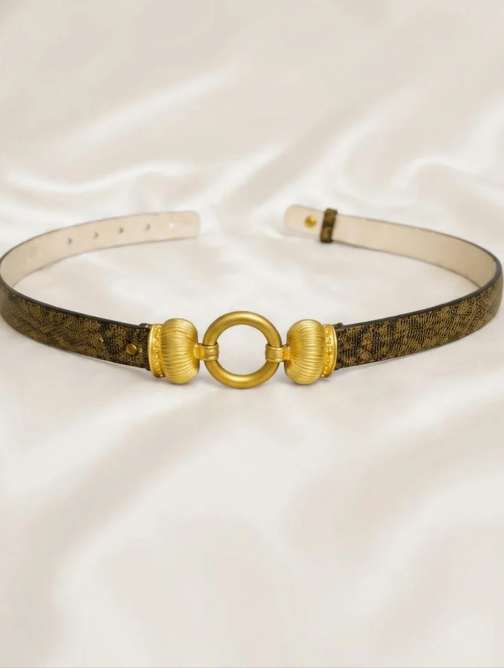 Vintage '90s Worth Genuine Snakeskin Leather Belt Gold Crown Buckle Size P